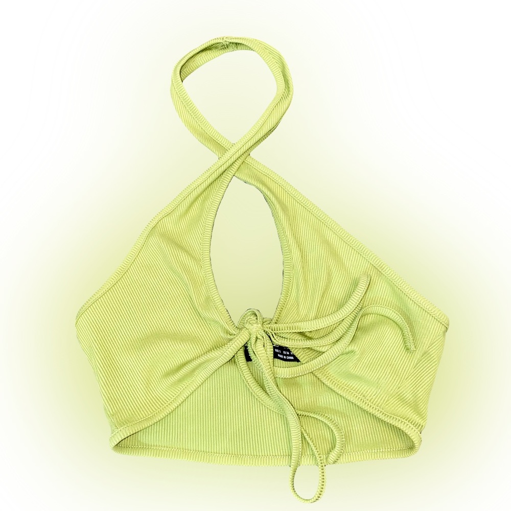 NWOT SHEIN GREEN TIE CROPPED HALTER TOP // SIZE XS💚